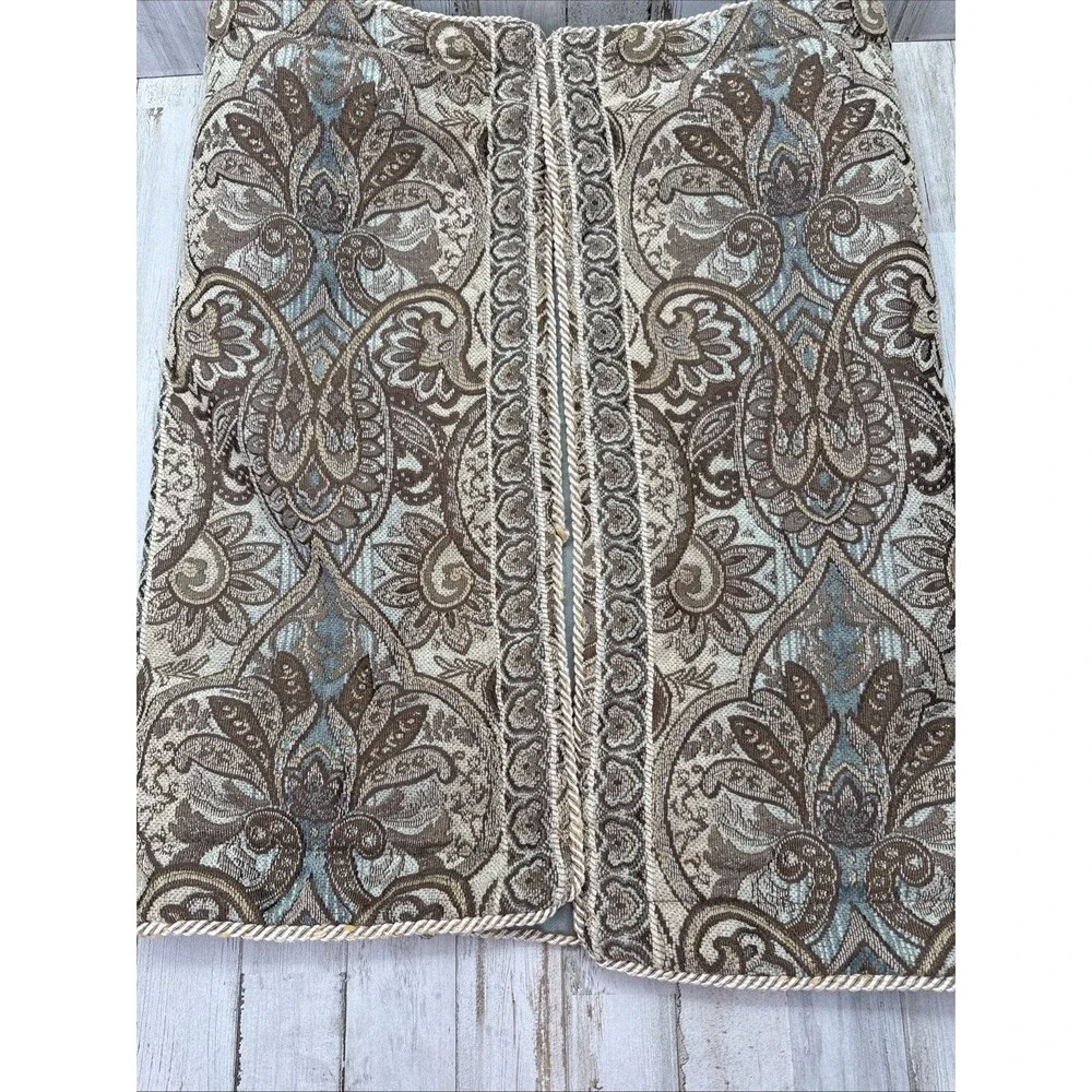 Two CROSCILL Gold Brown Blue Teal King Pillow Shams Baroque Trim Paisley Scroll